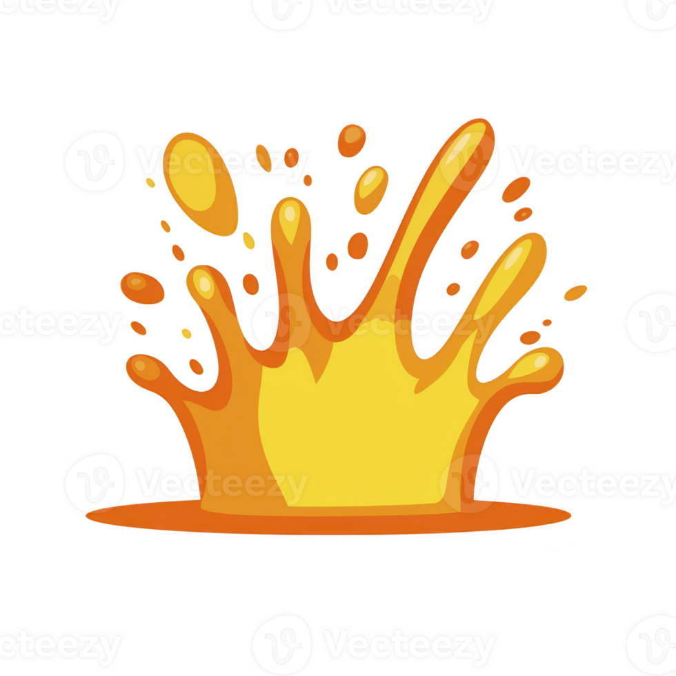 Vibrant orange and yellow splash illustration with dynamic droplets radiating outward, conveying energy and motion. Perfect for creative and playful designs png