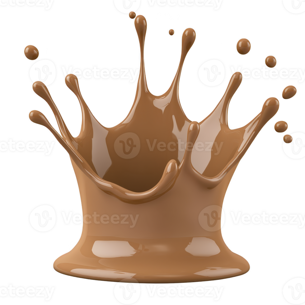 Splash of smooth, creamy chocolate forms crown like shape, capturing moment of impact with droplets suspended in mid air. rich brown color and glossy texture evoke sense of indulgence and delight png