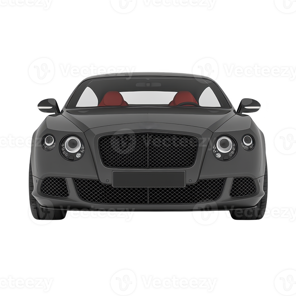 Sleek black luxury sports car with distinctive front grille and red interior, showcasing elegance and power. headlights are prominently featured, adding to its sophisticated design png