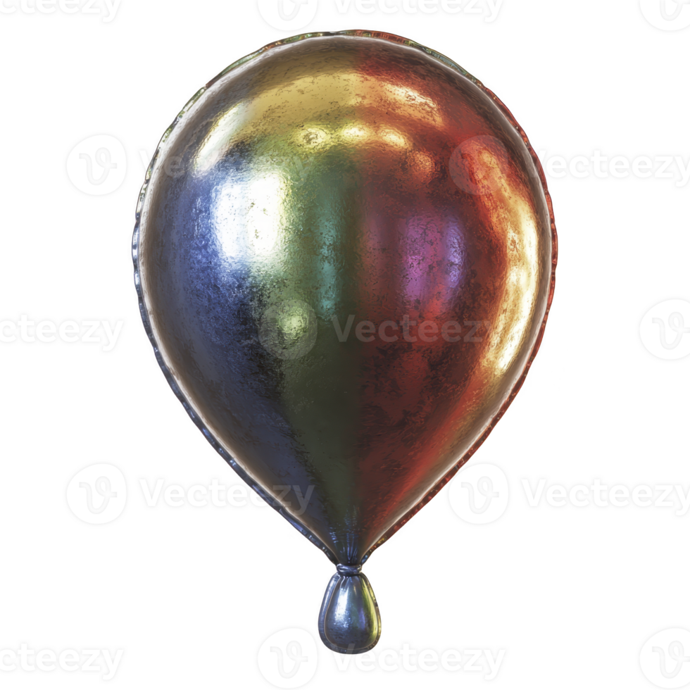 Shiny, multicolored balloon with metallic texture reflects light, creating vibrant and festive appearance. balloon surface displays gradient of colors, adding to its celebratory feel png
