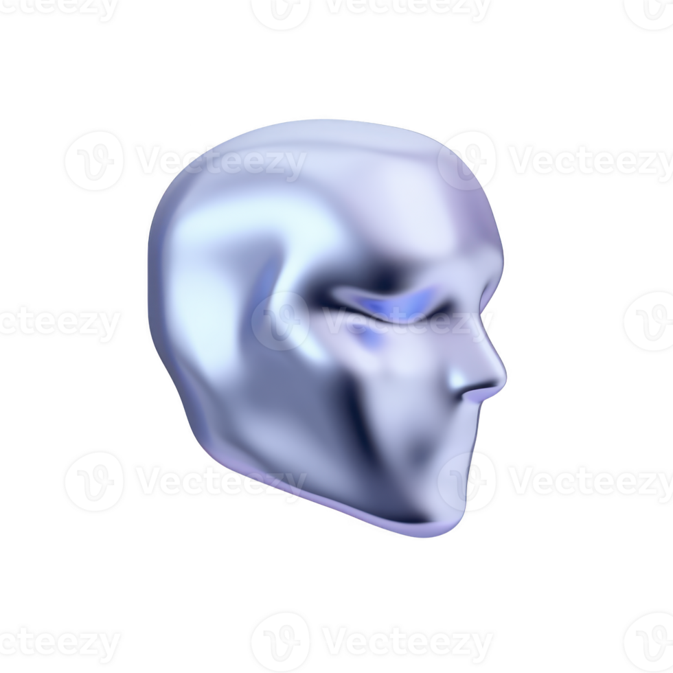 Shiny, metallic mask with smooth, reflective surface and abstract features, evoking futuristic and mysterious vibe. mask appears to be floating against plain background png