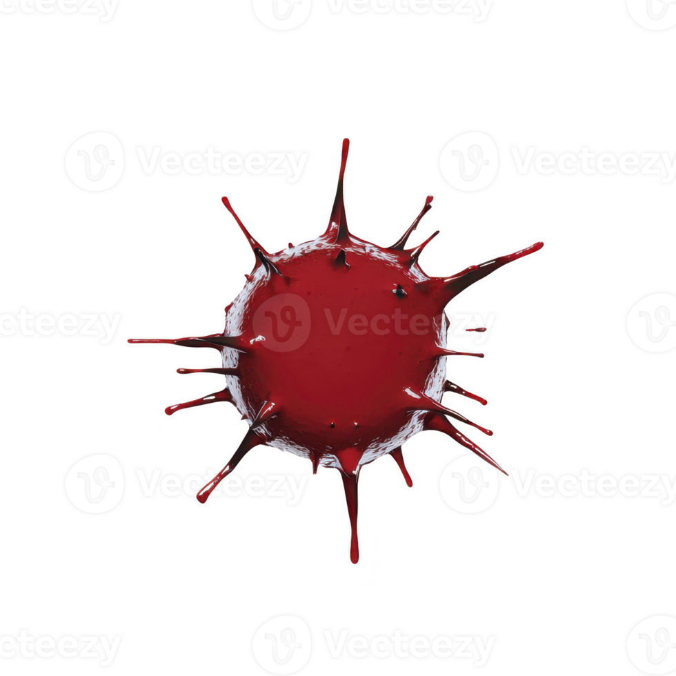 Vibrant red paint splash forms dynamic, spiky shape against clean background, capturing motion and energy. splash resembles abstract starburst or artistic explosion png