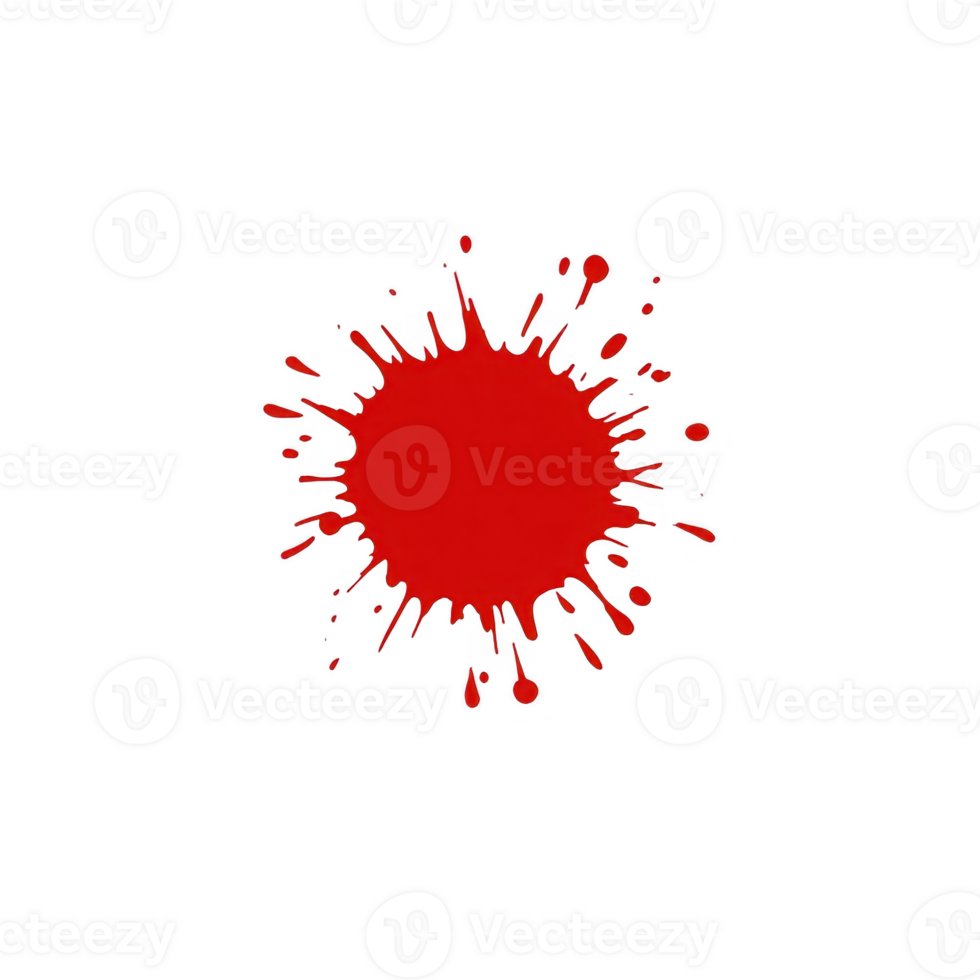 Vibrant red paint splatter on transparency background creates striking contrast, evoking sense of creativity and bold expression. irregular shape adds dynamic energy to image png