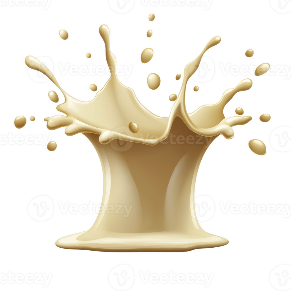 Splash of creamy liquid captured mid air, creating dynamic shapes and droplets. smooth texture and beige color evoke sense of freshness and fluidity png