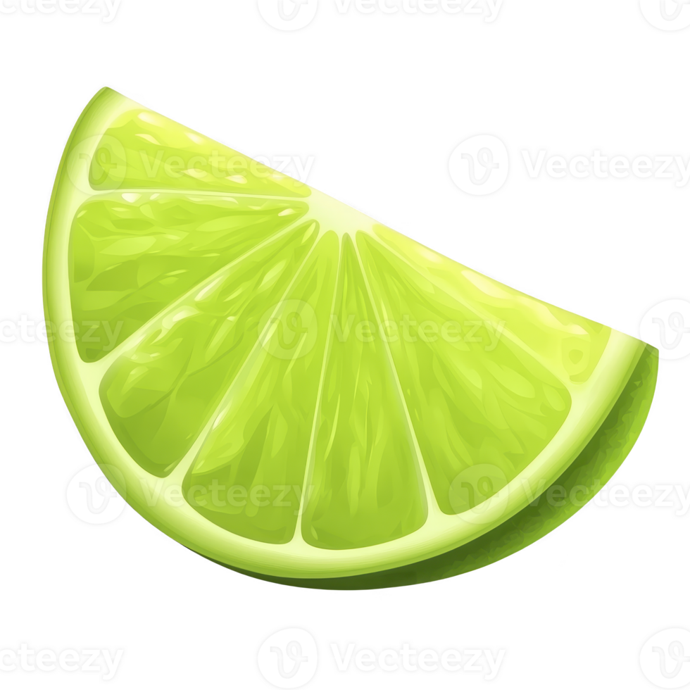 Vibrant slice of lime with glossy texture, showcasing its juicy and fresh appearance. bright green color and detailed segments highlight its citrusy nature, perfect for culinary uses png