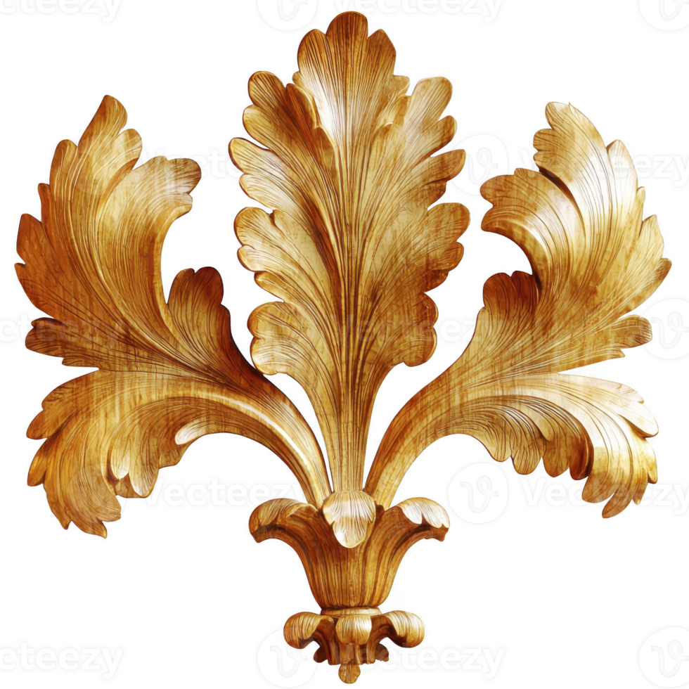 Ornate, golden acanthus leaf design with intricate detailing, often used in classical architecture and decorative arts, exudes elegance and sophistication png