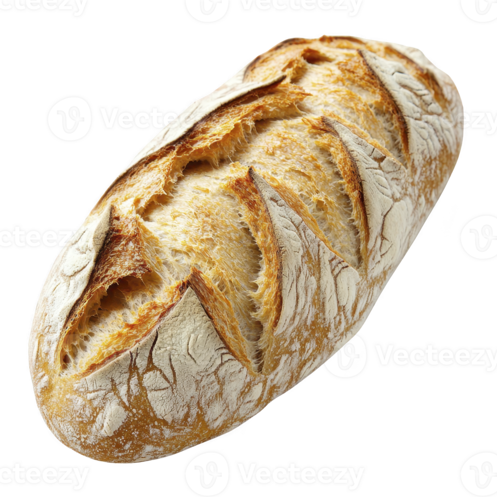 Freshly baked artisan bread loaf with golden crust and intricate scoring pattern, showcasing rustic and homemade appearance. Perfect for bakery or culinary setting png
