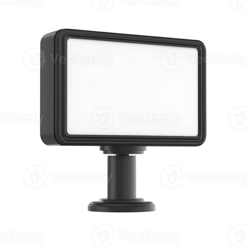 Sleek, modern black LED light panel with rectangular shape and adjustable stand, ideal for photography or production. minimalist design enhances its versatility png