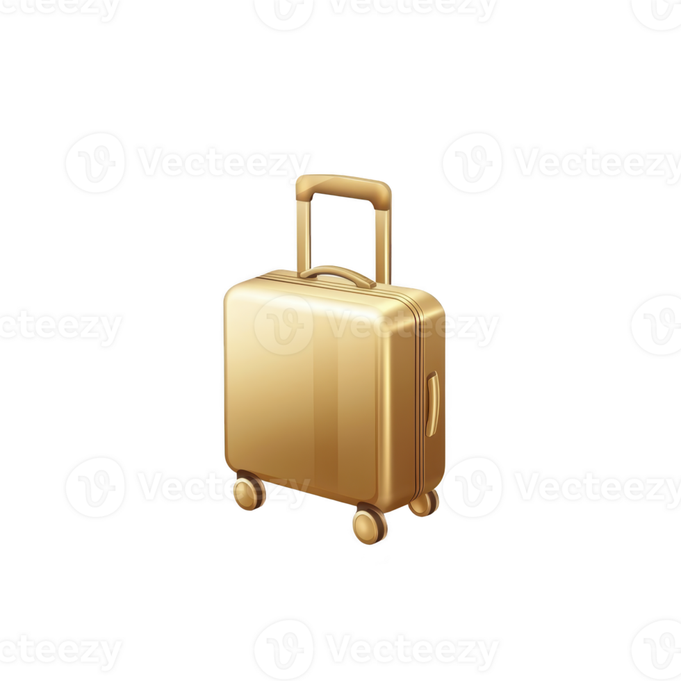 Shiny gold suitcase with wheels and handle, symbolizing luxury travel and elegance. suitcase is depicted in minimalist style, emphasizing its sleek design and opulence png