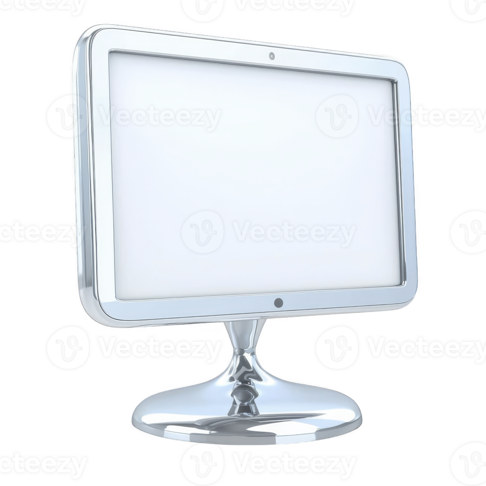 Sleek, modern computer monitor with shiny metallic frame and blank screen, set against transparency background, exudes futuristic and minimalist design png