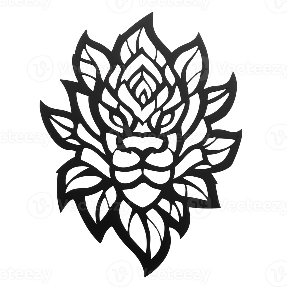 Black tribal tattoo design featuring stylized lotus flower with intricate patterns and bold lines, creating striking and artistic appearance png