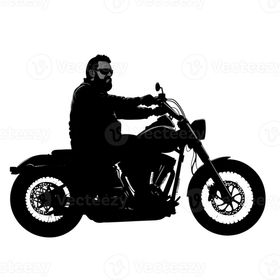Silhouette of person riding motorcycle, showcasing sense of freedom and adventure. rider is wearing sunglasses, adding cool and mysterious vibe to scene. image captures essence of biker lifestyle png