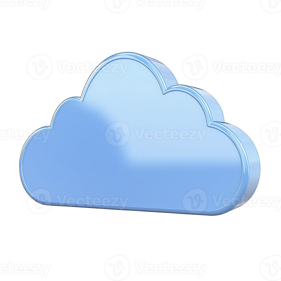 Shiny blue cloud icon with smooth, reflective surface, symbolizing digital storage or cloud computing. design is simple and modern, conveying sense of technology and connectivity png