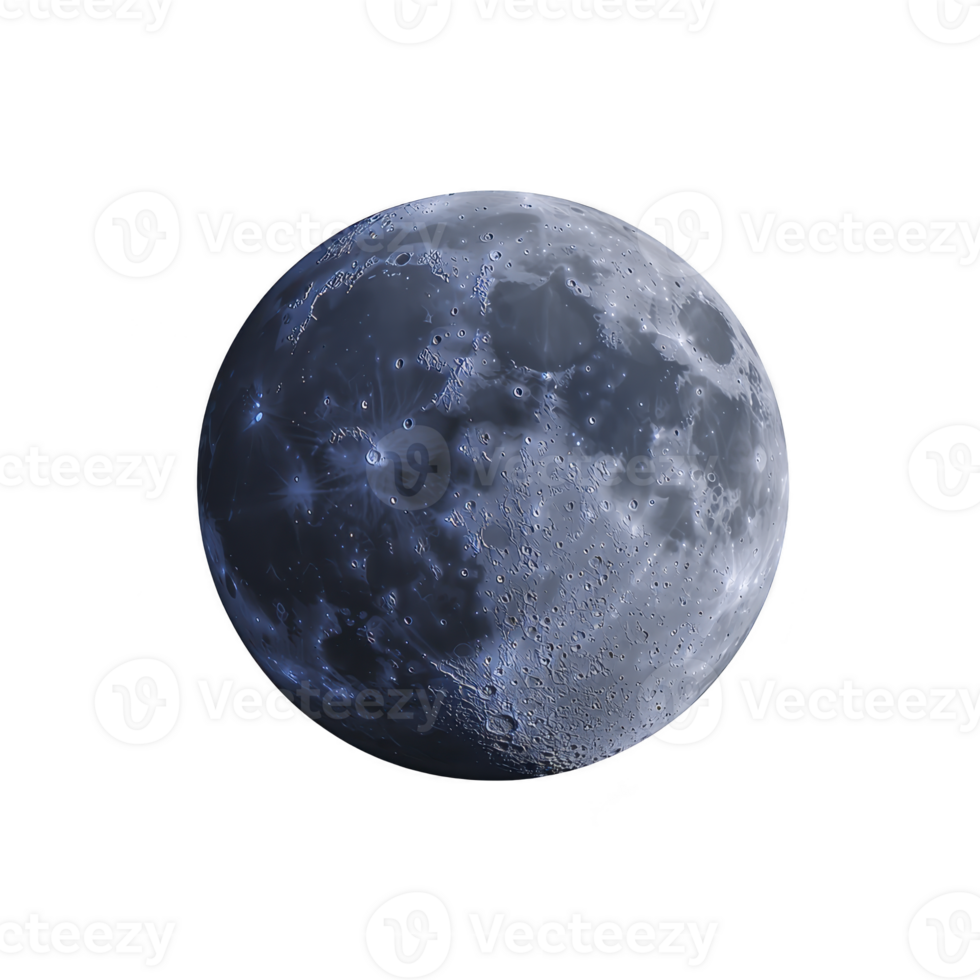 Detailed image of moon showcases its craters and surface texture against transparency background, highlighting lunar features in captivating way png