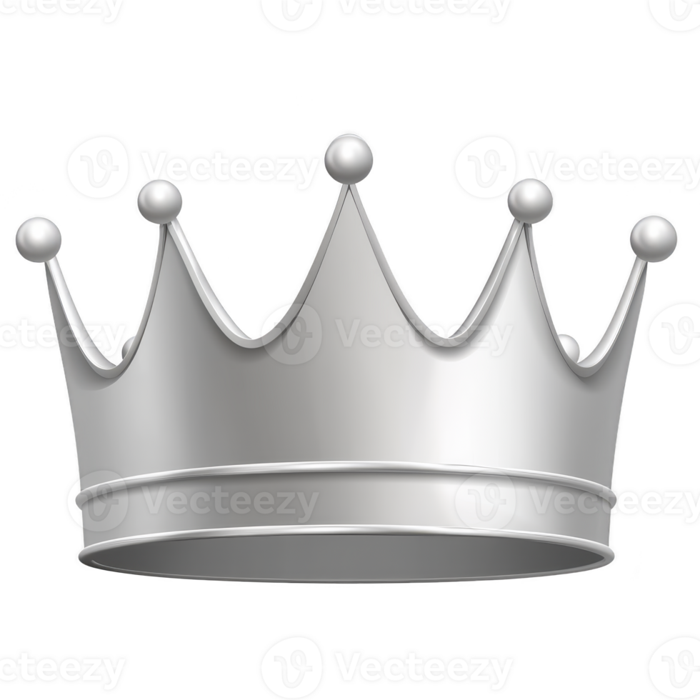 Shiny silver crown with classic design featuring rounded points and smooth finish, symbolizing royalty and elegance. crown metallic sheen adds touch of luxury and sophistication png