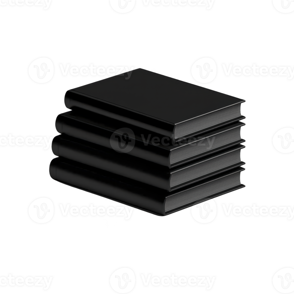 Stack of black books is neatly arranged, showcasing minimalist and organized appearance. books are aligned perfectly, emphasizing sense of order and simplicity png