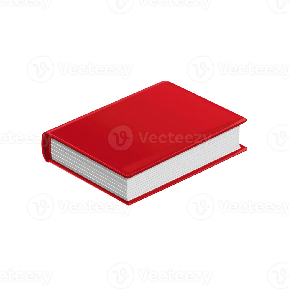 Closed red book with glossy cover and white pages is shown, symbolizing knowledge and education. book is isolated on transparency background, emphasizing its vibrant color and simple design png