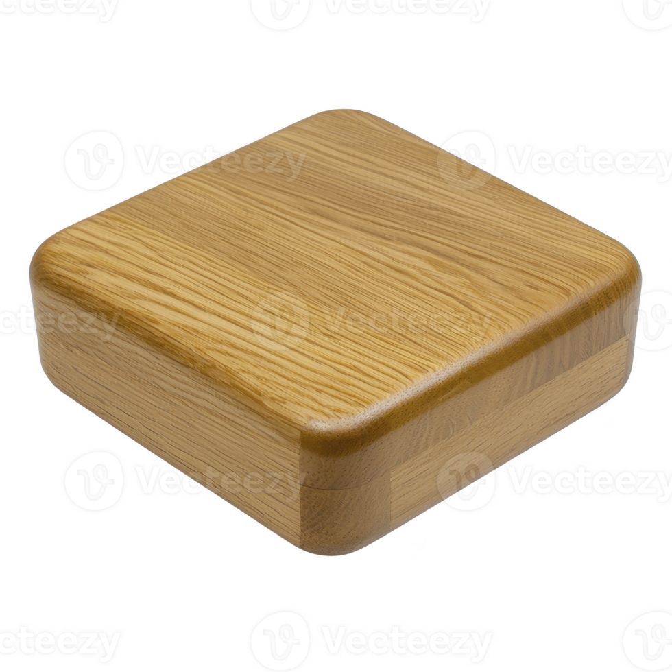 Smooth, square wooden box with rounded edges, crafted from light colored wood, showcasing natural grain pattern. minimalist design exudes simplicity and elegance png