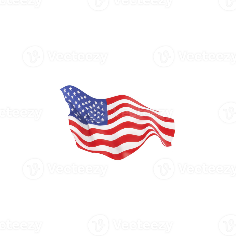 Image shows waving American flag with stars and stripes, symbolizing patriotism and national pride. flag is depicted in motion, creating dynamic and lively effect png