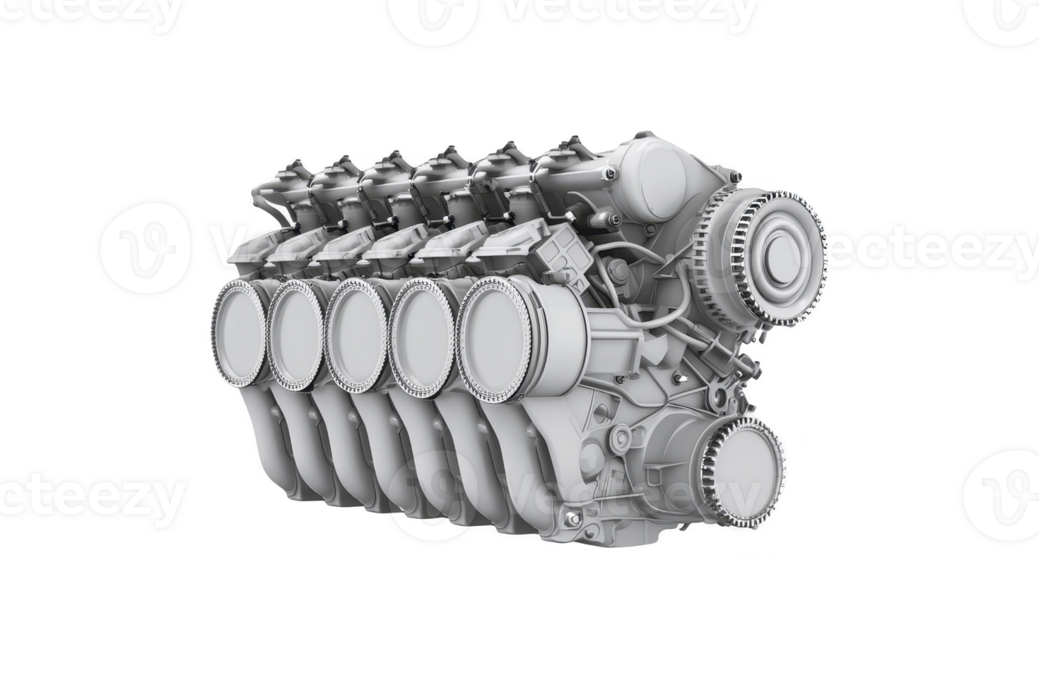 Detailed 3D rendering of V8 engine showcases its intricate mechanical components, including pistons and gears, highlighting engineering precision and automotive design png