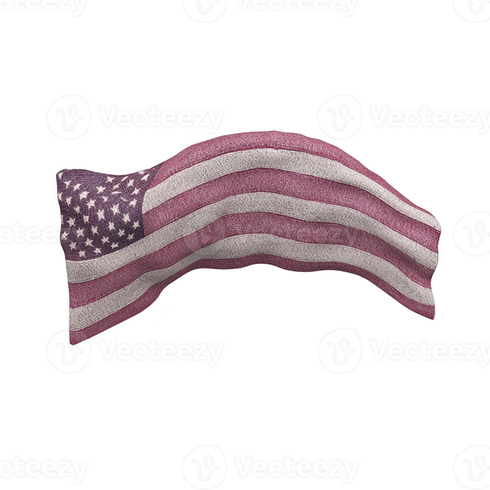 Textured, wavy representation of American flag with stars and stripes, symbolizing patriotism and national pride. flag appears to be made of fabric like material png