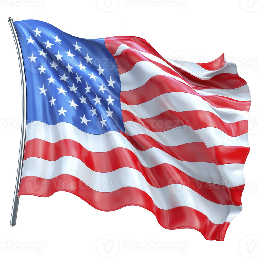 Image shows waving American flag. png