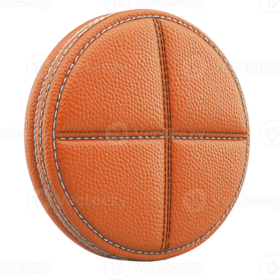 Textured orange leather basketball with visible stitching and unique cross pattern design, isolated on transparency background. ball detailed surface and craftsmanship are highlighted png