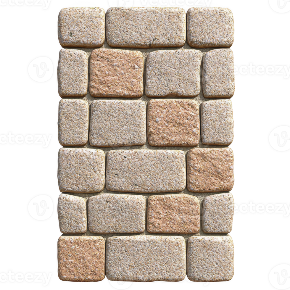 Textured stone wall with pattern of rectangular and square blocks in beige and light brown tones, creating rustic appearance png