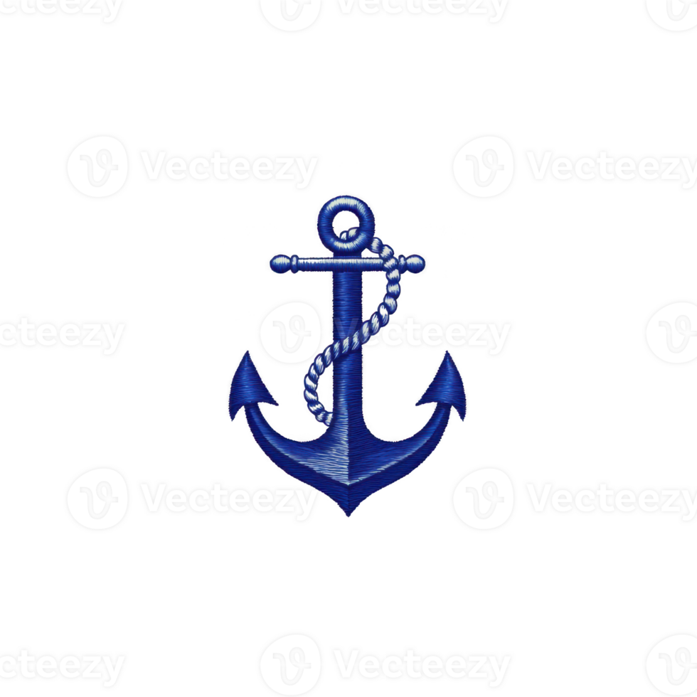 Blue anchor with rope wrapped around it symbolizes strength and stability, often associated with maritime themes. design is simple and iconic png