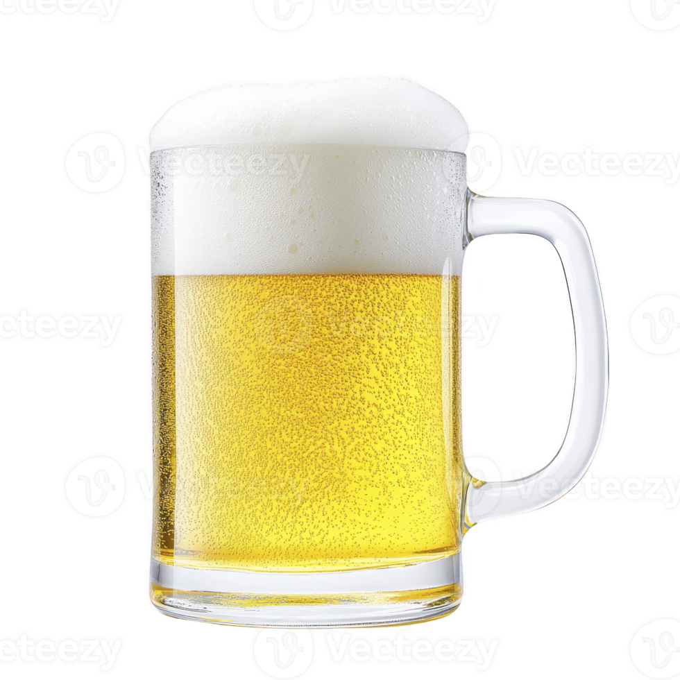 Frothy glass of golden beer with bubbles rising in clear mug, evoking refreshing and inviting atmosphere. Perfect for social gatherings or relaxing moments png