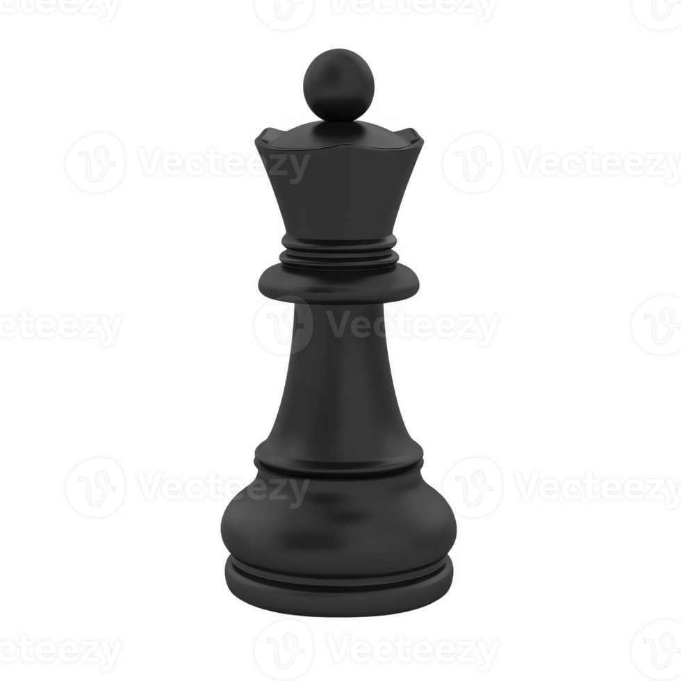Black chess queen piece stands prominently, symbolizing power and strategy in game of chess. piece is intricately designed, showcasing its importance on chessboard png