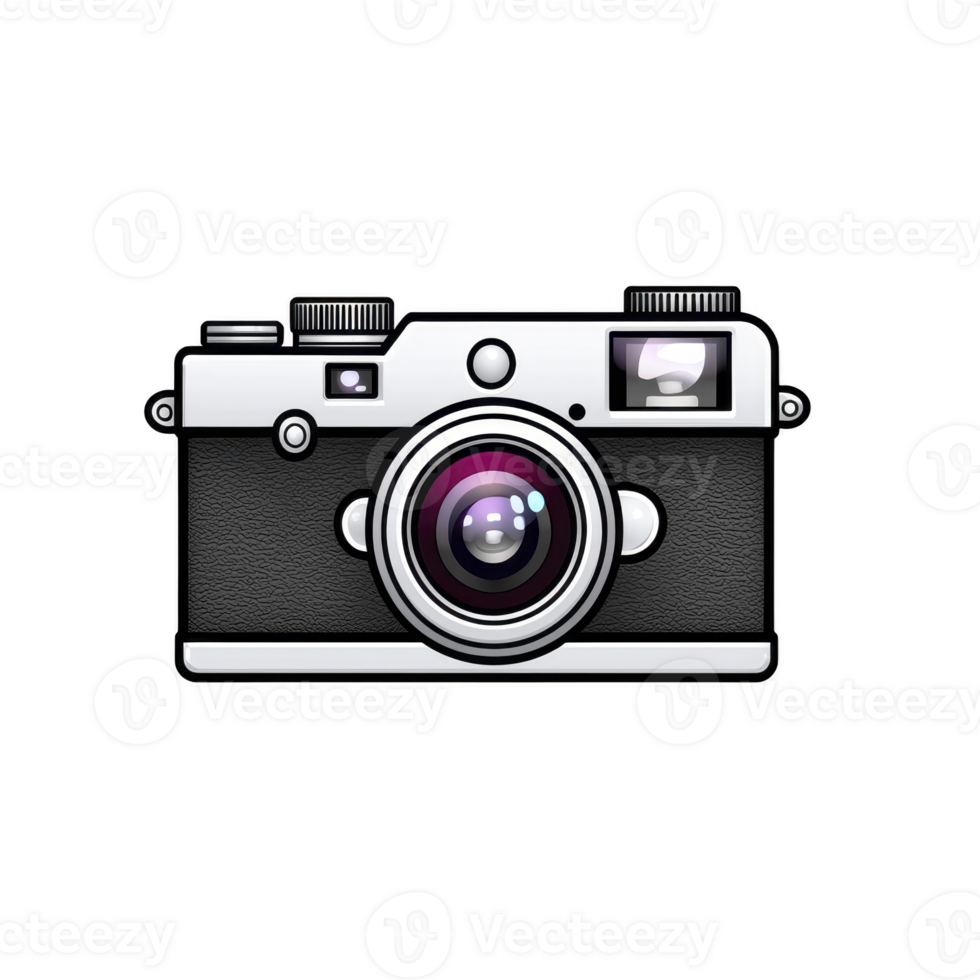 Vintage camera illustration with classic design, featuring prominent lens and detailed dials, evokes nostalgia and creativity png