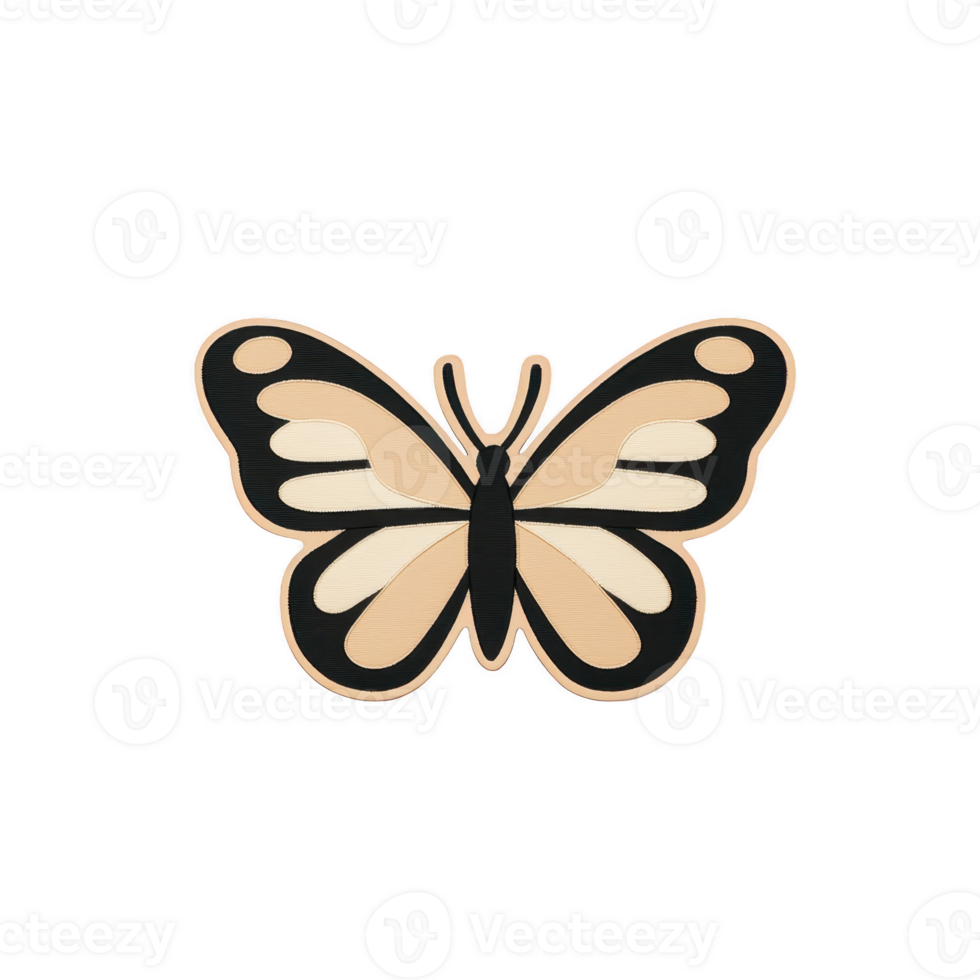 Stylized butterfly illustration with beige and black wings, featuring symmetrical patterns and minimalist design. butterfly is centered on plain background, highlighting its elegant form png