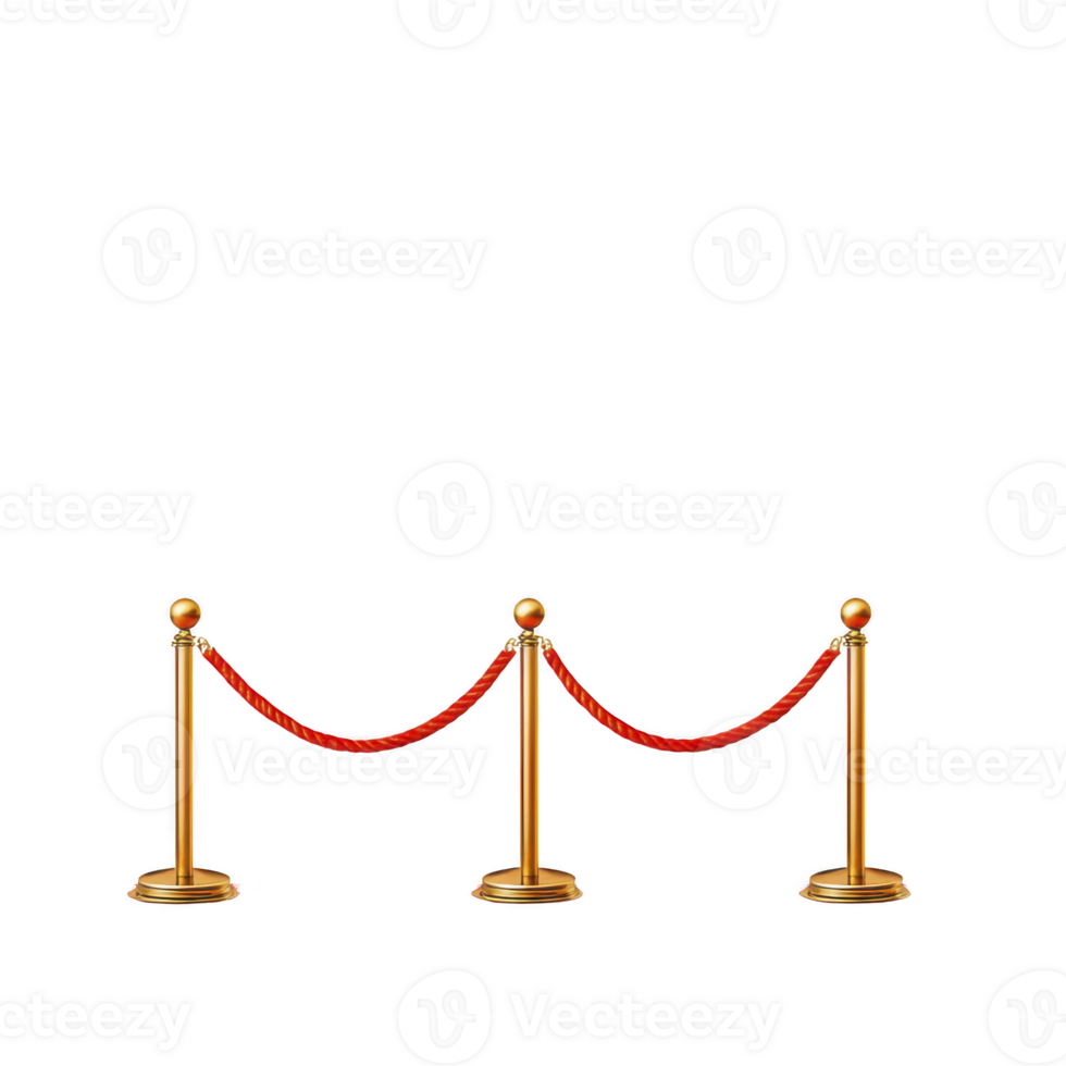 Red velvet rope barrier with golden stanchions stands elegantly, often used for crowd control at events or exhibitions, adding touch of sophistication and exclusivity png