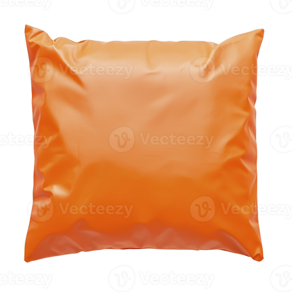 Vibrant orange pillow with smooth, shiny surface, perfect for adding pop of color to any room. pillow sleek design and bright hue create cheerful atmosphere png