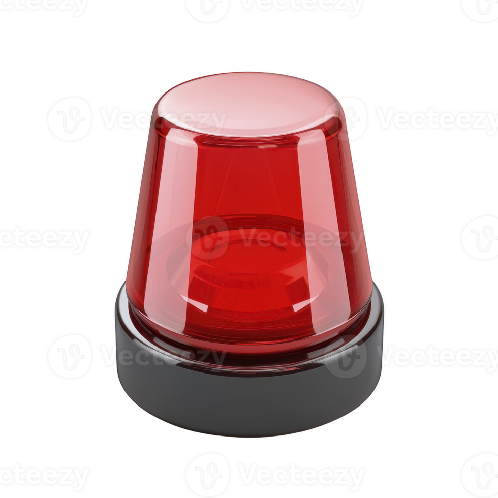 Red emergency siren light with black base, often used for signaling alerts or warnings, is depicted in this image. siren glossy surface reflects light, emphasizing its urgency png