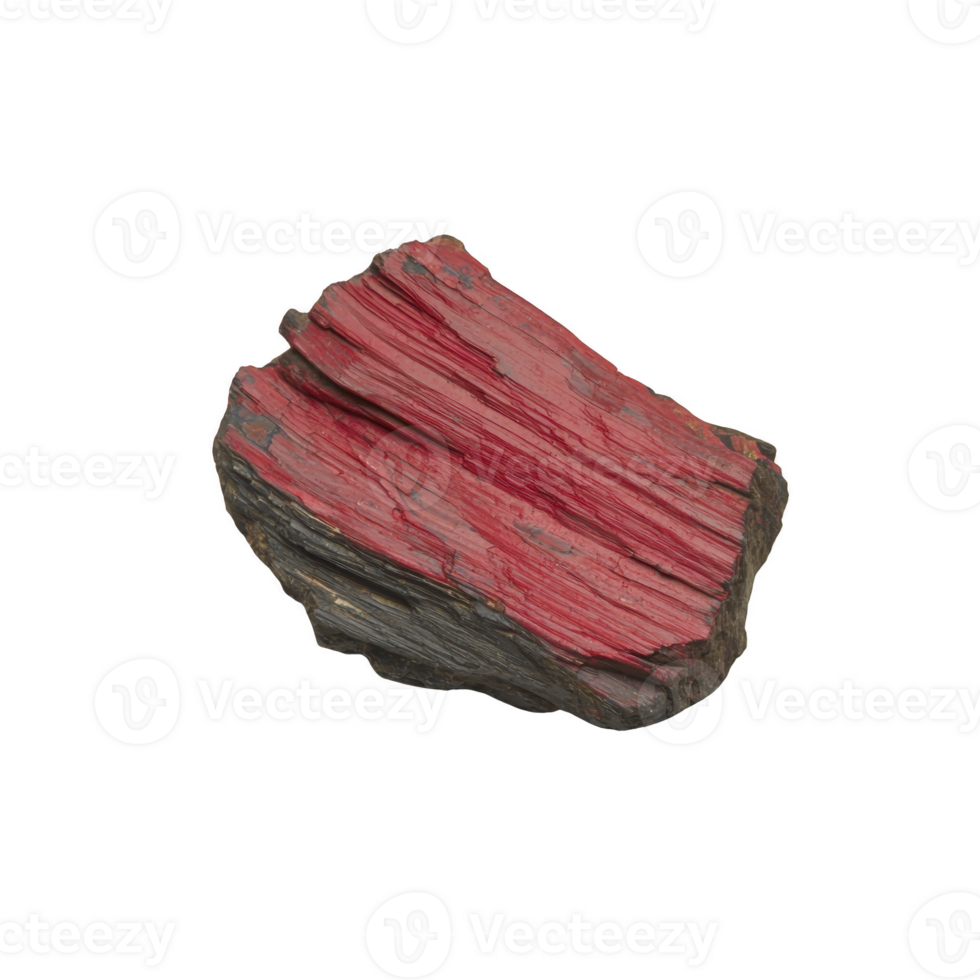 This shows piece of red petrified wood with distinct layers and textures, showcasing its natural beauty and geological history. vibrant red color contrasts with darker tones, highlighting its png