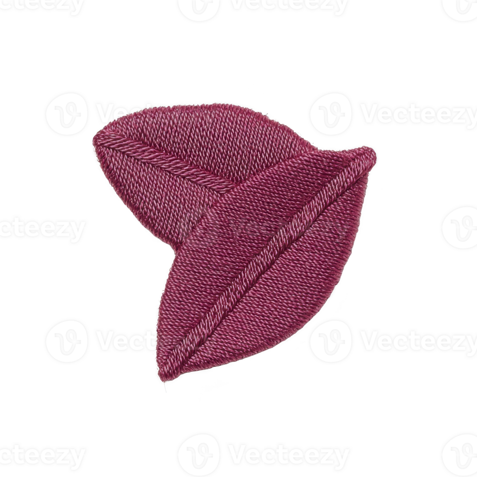 Pair of embroidered lips in deep burgundy color, showcasing intricate stitching and texture, isolated on transparency background. design is bold and artistic, perfect for fashion or craft projects png