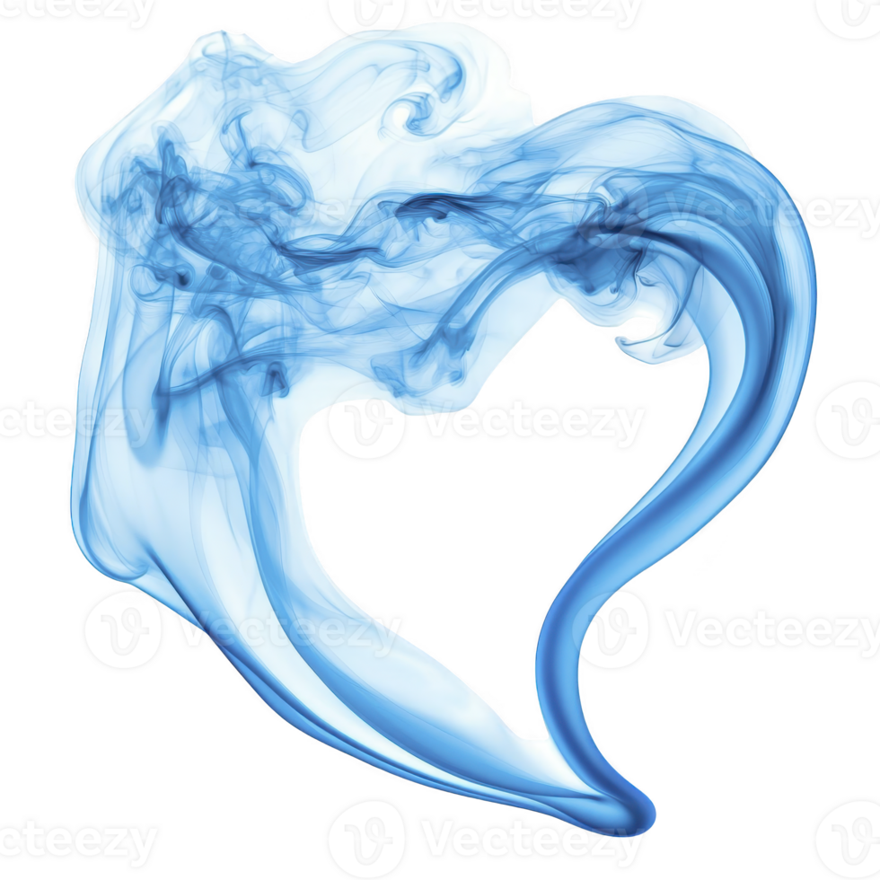 Swirling blue smoke forms heart shape against transparency background, creating sense of elegance and fluidity. delicate curves and wisps evoke feeling of romance and tranquility png