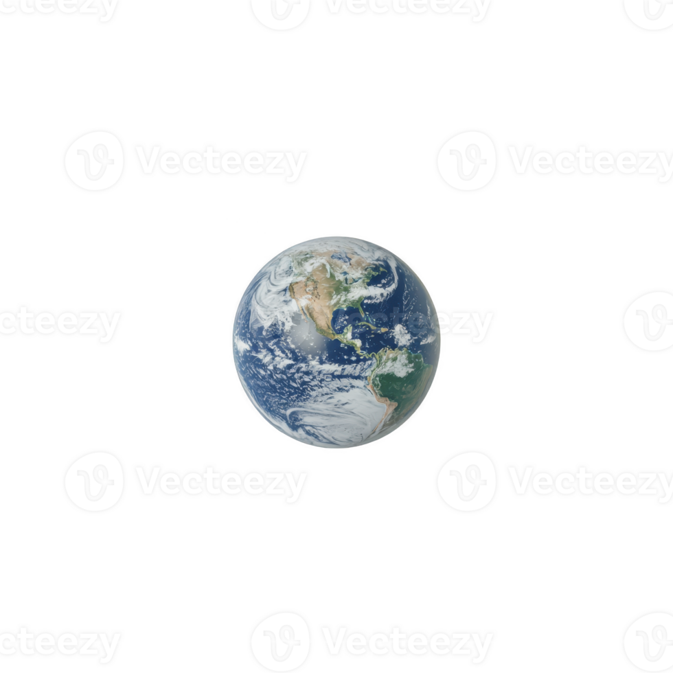 Small, detailed image of Earth floating space, showcasing continents and swirling clouds against transparency background. planet appears vibrant and isolated, emphasizing its beauty and fragility png
