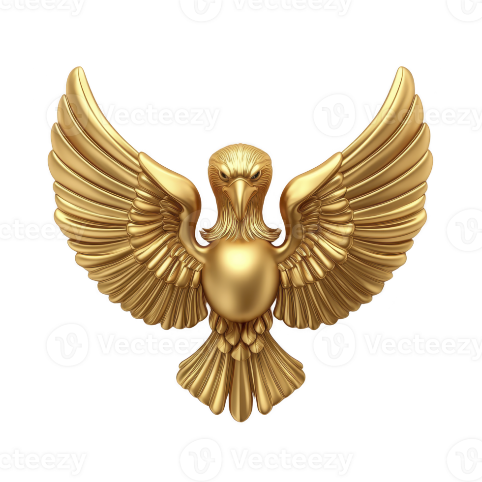 Golden eagle emblem with outstretched wings symbolizes power and freedom, featuring intricate detailing and polished finish. majestic design evokes sense of grandeur and elegance png