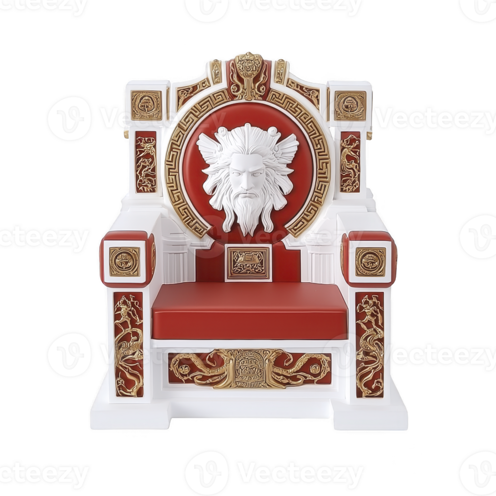 Luxurious, ornate throne with intricate gold detailing and prominent lion motif, featuring red cushioned seat and backrest, exuding regal and majestic presence png