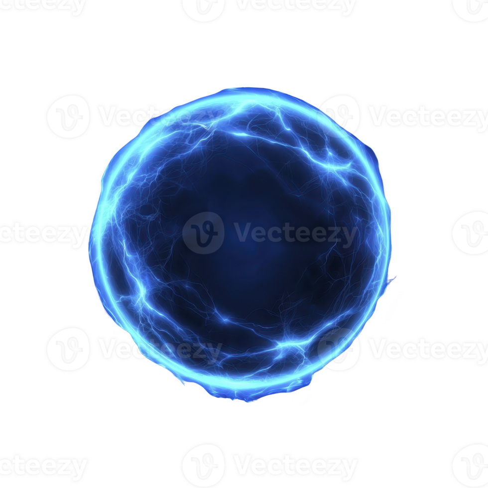 Glowing blue energy sphere with electric currents surrounding dark core, creating sense of power and mystery. sphere appears to be floating in void png