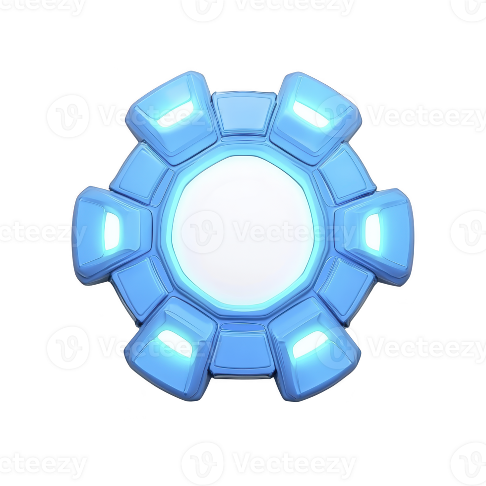 Glowing blue circular futuristic device with central white core and segmented outer design, emitting soft light. sleek, modern appearance suggests advanced technology png