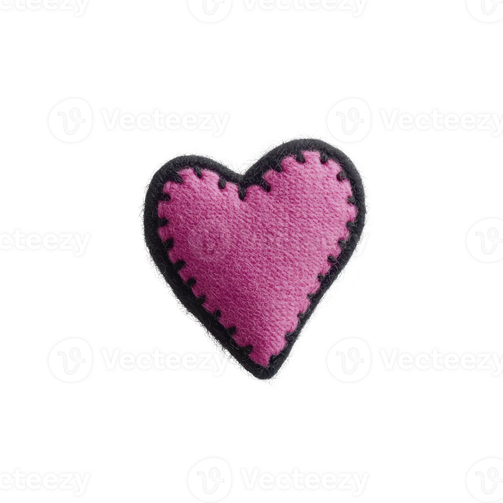 Pink felt heart with black stitching creates charming and handmade appearance, perfect for crafts or decoration png
