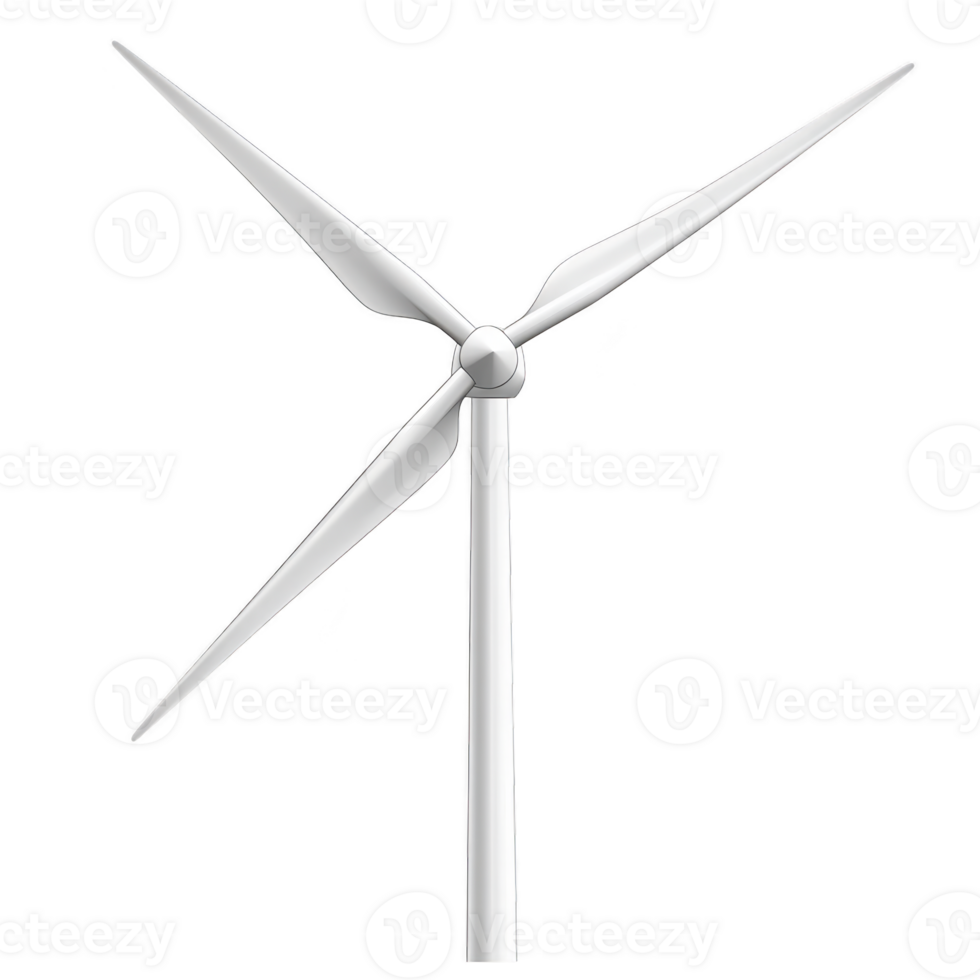 White wind turbine with three blades stands against clear background, symbolizing renewable energy and sustainability. sleek design highlights modern technology in clean energy solutions png