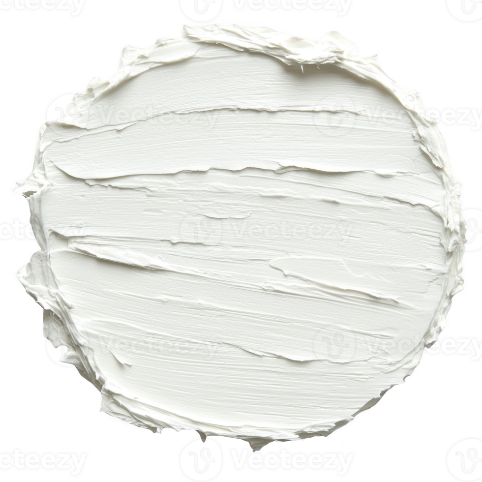 Circular smear of white cream or lotion with smooth, textured surface, possibly used for skincare or cosmetic purposes. creamy texture is highlighted against plain background png