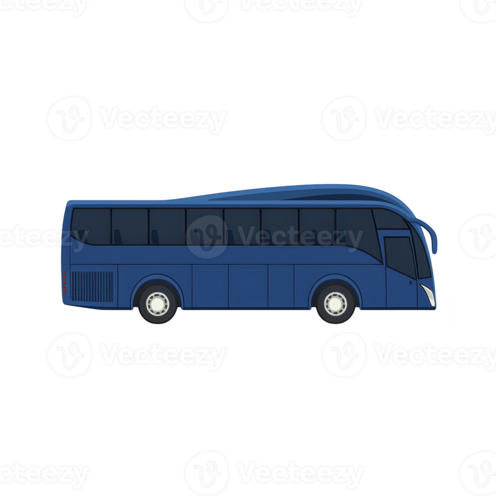 Blue coach bus with sleek design and tinted windows is depicted in side view. bus features multiple wheels and streamlined shape, ideal for long distance travel png
