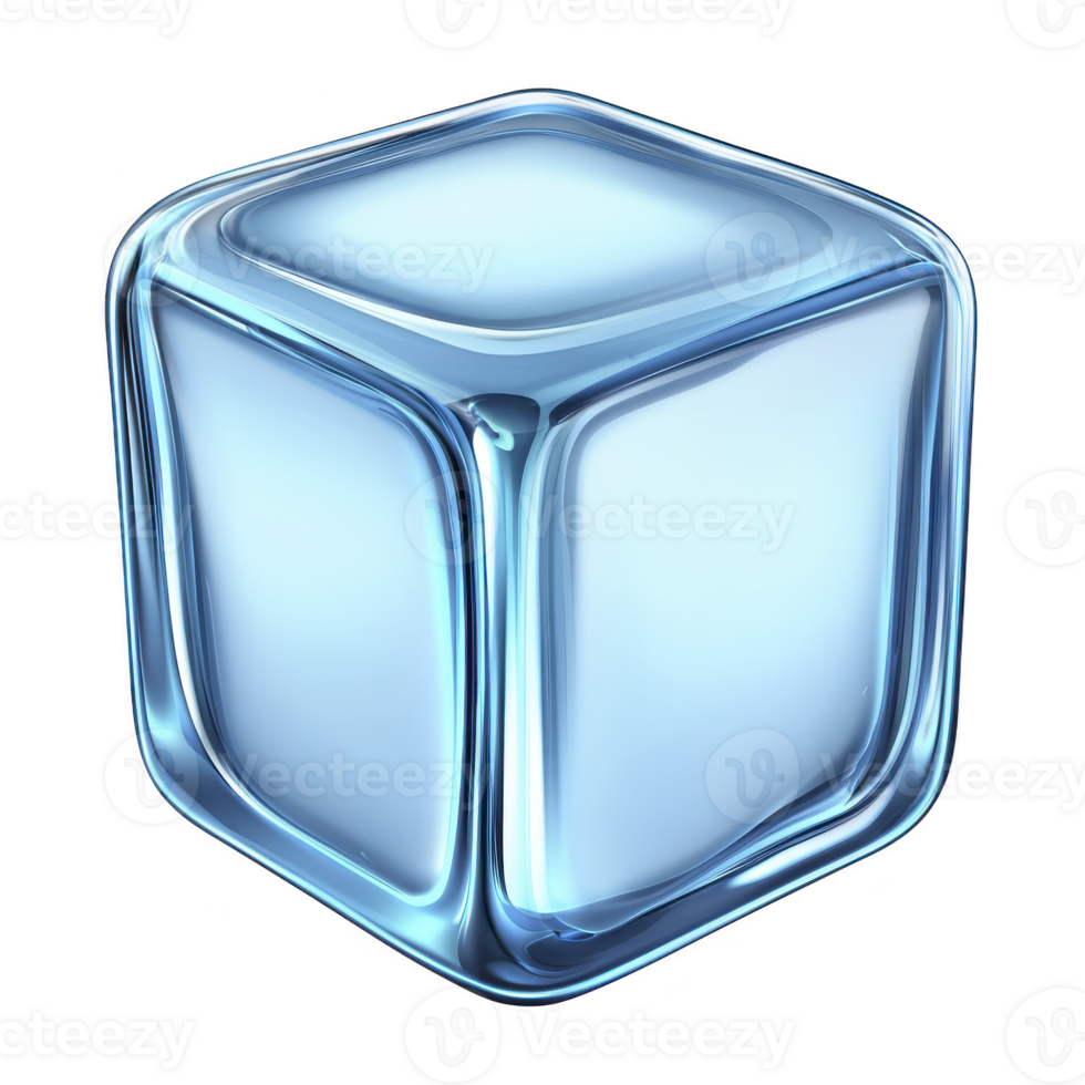Shiny, translucent blue ice cube with smooth edges and glossy surface, isolated on transparency background, creating refreshing and cool visual effect png