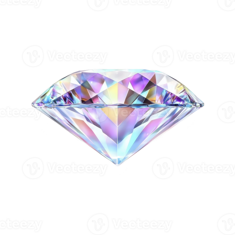 Sparkling, multicolored diamond with brilliant cut is displayed against transparency background, showcasing its vibrant hues and intricate facets png